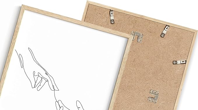 Minimalist Reaching Hands Wall Art Continuous Line Drawing Connection Symbol 8x10 Inch Oak Wood Beige Framed Aesthetic Modern Decor Print for Bedroom Living Room