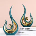 XMGZQ Teal Home Decor,Green and Gold Couple Sculpture,Green Ceramic Statues,Teal Modern Abstract Art Ceramic Statue, Decoration for Living Room, Coffee Table Centerpiece Great Gift Idea