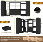 Aheaplus Closet System with 6 Drawers, 6 Hanging Rods & Corner Tower, Corner Closet System with Hanging, 112.5" U-Shaped Walk-In Wardrobe Organizer, 2000+ lbs Capacity, Set of 4, Black
