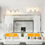 3-Light Modern Bathroom Light Fixture Chrome Bathroom Vanity Lights Over Mirror Wall Sconce Lighting with K9 Crystal Shades E26 Base for Bedroom, Living Room, Hallway, Cabinet Wall Lamp