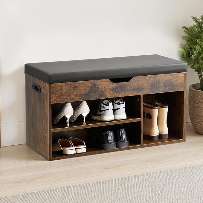 VEVOR Shoe Storage Bench with Padded Cushion, Entryway Bench with Hidden Storage, Holds up to 300 lbs, 31.7 x 12.0 x 17.5 Inches, for Entryway, Hallway, Living Room, Bedroom