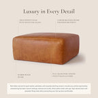 POLY & BARK Sequoia Ottoman – 35” Square Pouf with Feather-Down Topper – Full-Grain Leather Upholstered Pouf Ottoman for Living Room – Vintage Italian Leather in Cognac Tan