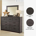 Signature Design by Ashley Brinxton Urban Smooth-Gliding 7-Drawer Dresser and Mirror with Safety Stop, Gray