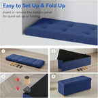 BRIAN & DANY 43 Inches Folding Storage Ottoman Bench, Ottoman with Storage Bench for Bedroom, Living Room, Entryway, Foot Rest with Legs, Blue