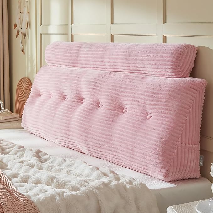 Headboard Wedge Pillow + A Long Neck Roll Pillow Body Pillow，Large Headboard Pillow with Removable Cover (Pink, King：76x8x20 inches)