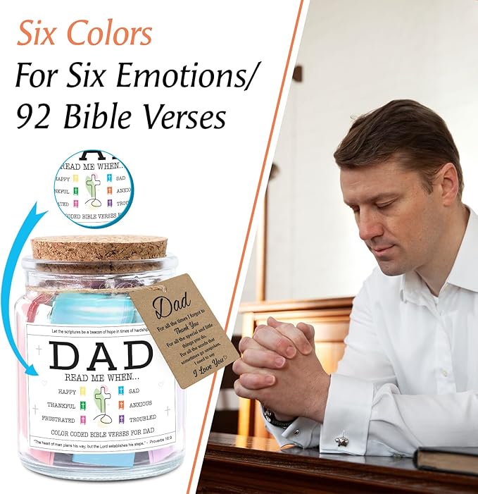 NewEleven Dad Gift, Gifts For Dad From Daughter, Son - New Dad Birthday Gift, Bible Verse Jar For Father - Decorative Glass Inspirational Scripture Jar with 92 Bible Verses