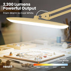 Neatfi XL Nail Desk Lamp with Clamp, 2200 Lumens, 20-Inch Wide Head, Dimmable 4 Levels, 3 Color Modes 3000K–6000K, LED Task Light for Manicure Table, Crafts, Workbench, Office (CCT, Gold)