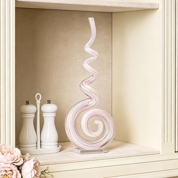 15" Tall Hand-Blown Murano-Style Glass Sculpture Statues Art Ornament Statue Figurines Home Decor Accent Piece Coastal Ocean Nautical Home Decor,Shelf,TV Stand,Tabletop Centerpieces,Wonderful Gift