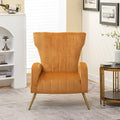 Modern Velvet Accent Chair, Channel Tufted Bedroom, Office or Living Room Furniture with Elegant Metal Legs, 26" Wide Armchair, Mustard Yellow