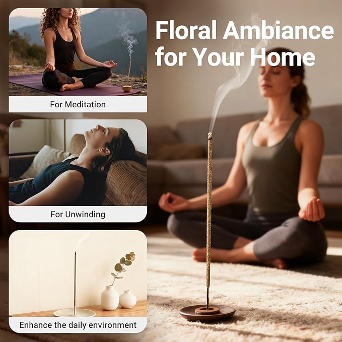 Jasmine Incense Sticks Natural - 16 Sticks Handcrafted Jasmine Sticks for Relaxation, Meditation, Yoga, Spiritual Purification & Home Ambiance | inciensos aromaticos para la casa