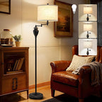 Floor Lamp for Living Room, Color Temperature 350° Adjustable Swing Arm Lamp Vintage Standing Lamp Traditional Farmhouse Standing Lamp Tall Lamp for Bedroom Office Home Nursery Study Room Hotel