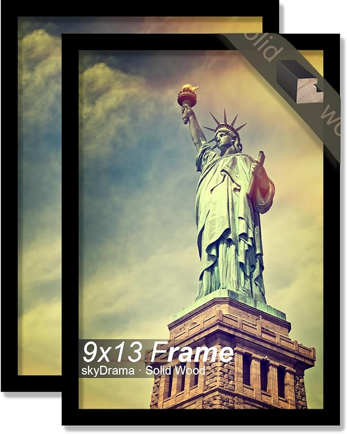 100% Solid Wood 9x13 Picture Frame Set of 2, Black Frame for 9 x 13 Inch Picture Poster Photo, Light Weight 9 by 13 HQ Matte Black Frame for Wall - 2 Pack/Black/9"x13"