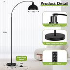 Arc Floor Lamps for Living Room, Modern Tall Standing Lamp Remote Control,Stepless Dimmable Black Floor Lamp with Hanging Dome Shade, Over Couch Arched Reading Lamp for Bedroom (Bulb Included)