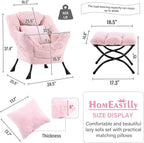 Lazy Chair with Ottoman, Large Pink Lounge Accent Chair with Ottoman and FA Throw Pillow, Comfy Plush Reading Chair for Living Room Bedroom Dorm Room Office Apartment Relaxing Use