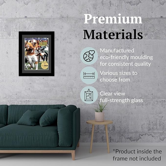 Creative Picture Frames 8 x 10.75 Magazine Frame with Full-Strength Glass, Holds Up To A 1/4" Thick Media with Installed Hangers for Easy Mounting, 10x12 Manhattan Black Frame with Black Mat