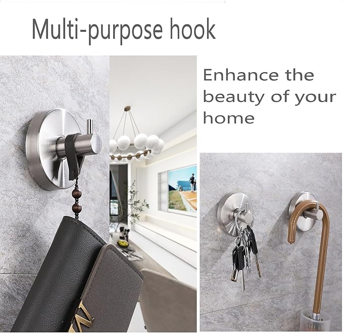 Suction Cup Hooks for Wreaths,2025 New No Drill Suction Cup Hooks for Shower Hanging Towels,Removable Reusable Stainless Steel Towel Hooks for Bathroom Wall,Kitchen,Robes (2pcs Silver)