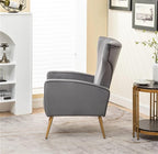Modern Velvet Accent Chair, Channel Tufted Bedroom, Office or Living Room Furniture with Elegant Metal Legs, 26" Wide Armchair, Grey