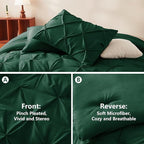 CozyLux King Size Comforter Set Emerald Green, 7 Pieces Pintuck Bed in A Bag Green Comforter King Size, Pinch Pleat Bedding Set with All Season Comforter, Sheets, Pillowcases & Shams