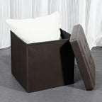B FSOBEIIALEO Folding Storage Ottoman Cube Footrest Faux Leather for Living Room Seat Chest Brown 12.6"X12.6"X12.6"
