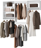 ROOMTEC Modular Closet System, 60" Closet Organizer with Hanging Rods, Wall-Mounted Wooden Tower for Walk-In Closets, Wardrobe Storage Kit, White