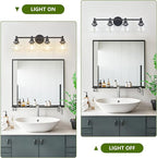4-Light Bathroom Light Fixture Black Vanity Lights Over Mirror Modern Wall Sconce Farmhouse Vintage Bathroom Vanity Lighting with Glass Shade for Bedroom Hallway Cabinet Bathroom