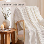 WRENSONGE Striped Throw Blanket, White Soft Cozy Fluffy Warm Hand Made Throw Blankets for Couch, Sofa, Chair, Bed, Camping, Picnic, Travel Lightweight Bed Blanket - 50"*60"
