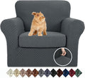YEMYHOM Latest Checkered 2 Pieces Chair Covers for Living Room High Stretch Thickened Chair Slipcovers with Arms Anti Slip Elastic Armchair Sofa Couch Protector (Dark Gray), 31"-46"(1 Cushion)