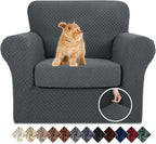 YEMYHOM Latest Checkered 2 Pieces Chair Covers for Living Room High Stretch Thickened Chair Slipcovers with Arms Anti Slip Elastic Armchair Sofa Couch Protector (Dark Gray), 31"-46"(1 Cushion)