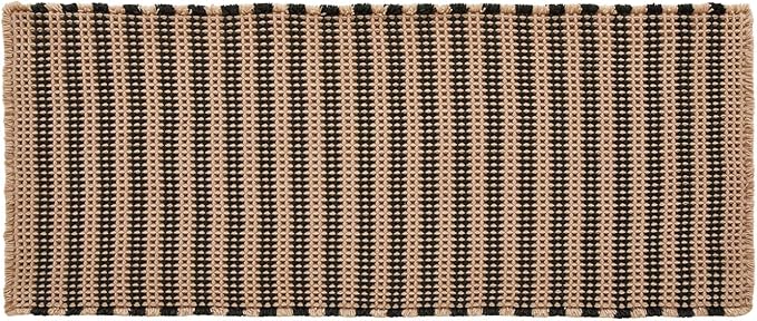 Waffle Bath Mat, Boho Bathroom Rugs Non Slip Washable Super Absorbent Quick Dry Bath Mat Farmhouse Bathroom Decor, 48"x24" Black and Khaki