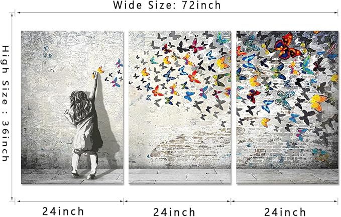 Novatique Banksy Canvas Wall Art Colorful Graffiti Wall Art Beautiful Butterfly Painting Print Abstract Graffiti Street Poster Artwork for Living Room Bedroom,24”x 36”x 3Pcs