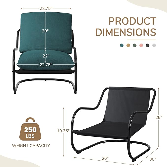 Peace nest Modern Accent Chair Comfy Living Room Suspended Chair Bedroom Armchair with Mental Frame Comfortable Upholstered Cushion for Balcony Lounge Reading Meeting Room Blue