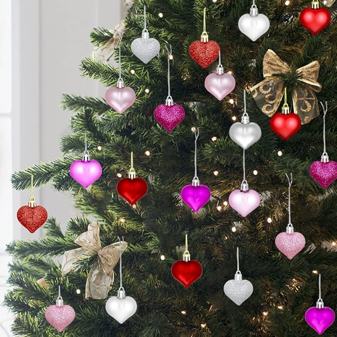 24pcs Valentine Heart Ornaments - Heart Shaped Decorations for Home, Wedding, Party