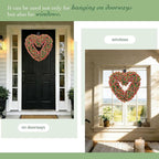 Valentine’s Day Solar Spring Wreath for Front Door 18inchWreath Pre-lit 30LED Wreaths Spring Summer Decor for Outside Aftificial Red Floral Wreaths Home Decorations Wreath