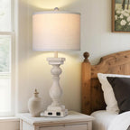 28" Tall Farmhouse Table Lamps Set of 2 with USB C+A Ports and AC Outlet, 3 Way Touch Tall Rustic Bedside Lamps for Living Room, Cream Vintage Lamps for Bedroom