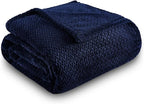 NEWCOSPLAY Super Soft Twin Blanket Dark Navy Premium Silky Flannel Fleece Leaves Pattern Lightweight Bed Blanket All Season Use (Dark Navy, Twin(60"x80"))