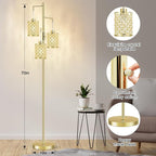 GyroVu Morden Gold Crystal Floor Lamps for Living Room, 3-Light Standing Tall Lamp with Elegant K9 Crystal Shade & Rotary Switch, Modern Corner Floor Lamp for, Bedroom, Home Office, Reading