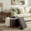 Swivel Storage Ottoman with Hidden Compartment, Square Faux Leather Footstool, Solid Acacia Wood Frame, 500 lbs Capacity, No Assembly Required, for Living Room & Bedroom