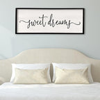 Surfapans Sweet Dreams Wall Decor Above Bed 32"x12" Master Bedroom Guest Room Wood Framed Rustic Over Bed Wall Art Sign (Black)