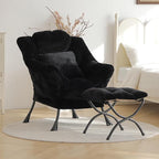 Lazy Chair with Ottoman, Large Black Lounge Accent Chair with Ottoman and FA Throw Pillow, Comfy Plush Reading Chair for Living Room Bedroom Dorm Room Office Apartment Relaxing Use