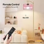 Pink Floor Lamp for Living Room,Bedroom,Gold Dimmable Standing Lamp with Remote,Mid Century Modern Brass Tall Lamp Boho Floor Lamps Arc Stained Glass Flower Floor Light Lamp Girls kids Bohemian