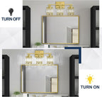 Crystal Modern Bathroom Light Fixtures, 3-Light Brushed Gold Bathroom Vanity Wall Light, Vanity Lights for Mirror, Restroom, Bedroom (E26 Socket, Bulbs Not Included)