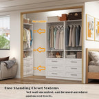 Dilando Closet System with Drawers, 8FT Wood Closet Organizer System Walk-in Closet Standalone Corner Closets Storage with Hanging Rods, White (8FT)