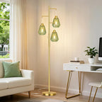 QiMH Glass Floor Lamps for Living Room, Tree Standing Lamp with Stepless Dimmable, 68" Modern Tall Lamps for Bedroom Home Office, Rotary Switch, 3 LED Bulb Included, Brushed Gold