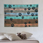 VUMIVI Dog Paw Print Tapestry Rustic Farmhouse Vintage Wood Paneling Home Decor Tapestry Wall Hanging for Living Room Bedroom Dorm Classroom Aesthetic Decor W60xL40in