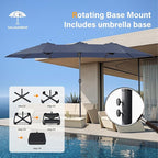 15ft Large Patio Umbrellas with Base Included, Outdoor Double-Sided Rectangle Market Umbrella with Stand, Outside Umbrellas for Poolside Lawn Backyard