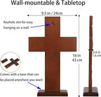 Crucifix Wall Cross for Home Decor, Handmade Religious Wood Cross for Hanging Wall Or Table, Catholic Christian Gifts for Church Home Room Christmas Décor with Blessed, Symbol of Redemption, 15 in
