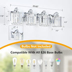 4-Light Modern Bathroom Light Fixture Chrome Vanity Lights Over Mirror Wall Sconce Lighting with K9 Crystal Shades Bathroom Wall Lamp E26 Base for Bedroom, Living Room, Hallway, Cabinet
