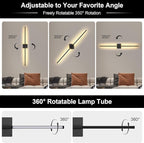 Wall Sconces Set of Two with Remote Control, 39.4 in Dimmable Black Battery Operated Wall Lights, 350° Ratation 3000K-6000K LED Wireless Rechargeable Sconce for Bathroom, Living Room, Bedroom