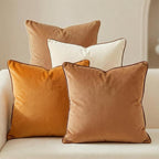Mecatny Set of 4 Velvet Throw Pillow Covers 20x20, Soft Colorful Accent Decorative Couch Pillow Covers for Sofa Bedroom Living Room, Brown/Khaki
