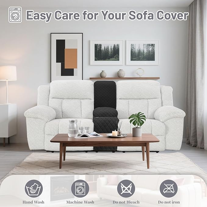 Reclining Sectional Couch Covers Velvet L Shape Recliner Sofa Middle Console Cover for Dogs Pets Washable Anti Slip 1 Additional Recliner Center Console Slipcovers (1 Console, Black)